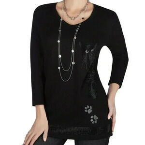 NEW WITH TAG TRICOTTO Black Rhinestone Cat Sweater